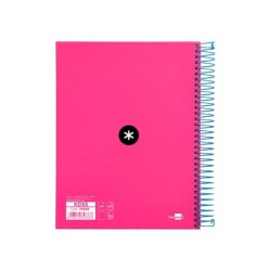 Cuaderno espiral a5 micro antartik tapa forrada 120h 90 gr liso con bandas 6 taladros color rosa fluor