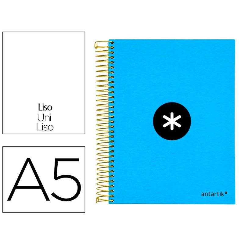 Cuaderno espiral a5 micro antartik tapa forrada 120h 90g liso con bandas 6 taladros color azul Cuaderno espiral a5 micro antartik tapa forrada 120h 90g liso con bandas 6 taladros color azul