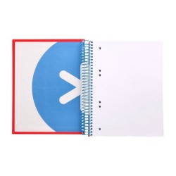 Cuaderno espiral a5 micro antartik tapa forrada 120h 90g liso con bandas 6 taladros color rojo