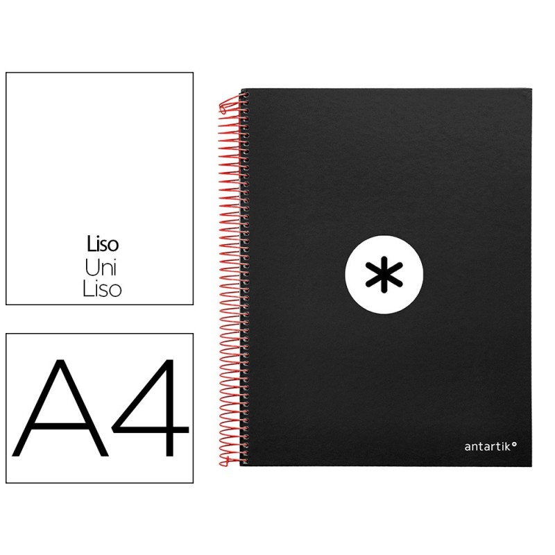 Cuaderno espiral a4 micro antartik tapa forrada 120h 90 gr liso con bandas 4 taladros color negro Cuaderno espiral a4 micro antartik tapa forrada 120h 90 gr liso con bandas 4 taladros color negro