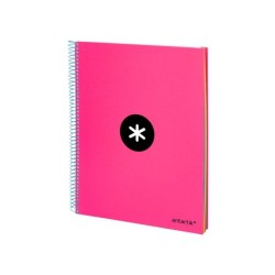 Cuaderno espiral a4 micro antartik tapa forrada 120h 90 gr liso con bandas 4 taladros color rosa fluor