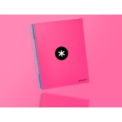 Cuaderno espiral a4 micro antartik tapa forrada 120h 90 gr liso con bandas 4 taladros color rosa fluor