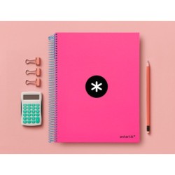 Cuaderno espiral a4 micro antartik tapa forrada 120h 90 gr liso con bandas 4 taladros color rosa fluor