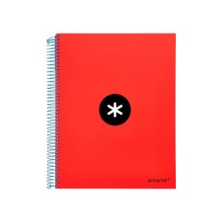 Cuaderno espiral a4 micro antartik tapa forrada 120h 90 gr liso con bandas 4 taladros color rojo