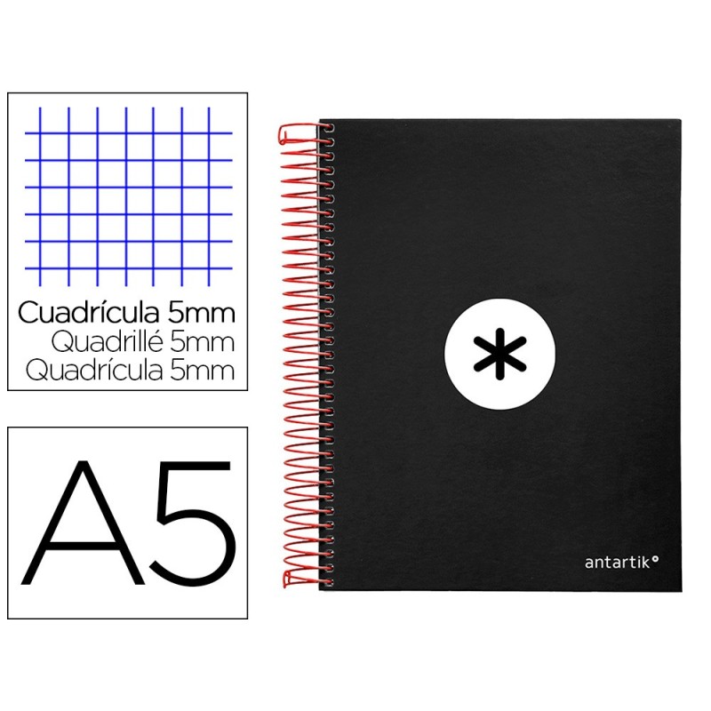 Cuaderno espiral a5 micro antartik tapa forrada120h 90 gr cuadro 5mm 5 bandas6 taladros color negro Cuaderno espiral a5 micro antartik tapa forrada120h 90 gr cuadro 5mm 5 bandas6 taladros color negro