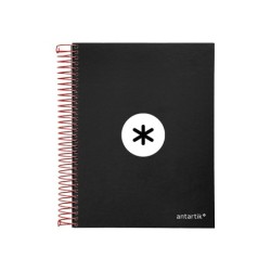 Cuaderno espiral a5 micro antartik tapa forrada120h 90 gr cuadro 5mm 5 bandas6 taladros color negro