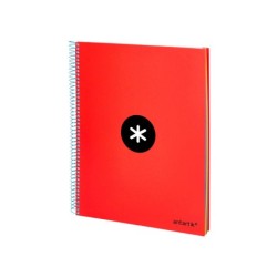 Cuaderno espiral a4 micro antartik tapa forrada 120h 90 gr liso con bandas 4 taladros color rojo