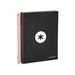 Cuaderno espiral a5 micro antartik tapa forrada120h 90 gr cuadro 5mm 5 bandas6 taladros color negro