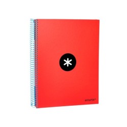 Cuaderno espiral a4 micro antartik tapa forrada 120h 90 gr liso con bandas 4 taladros color rojo