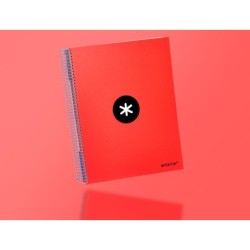 Cuaderno espiral a4 micro antartik tapa forrada 120h 90 gr liso con bandas 4 taladros color rojo