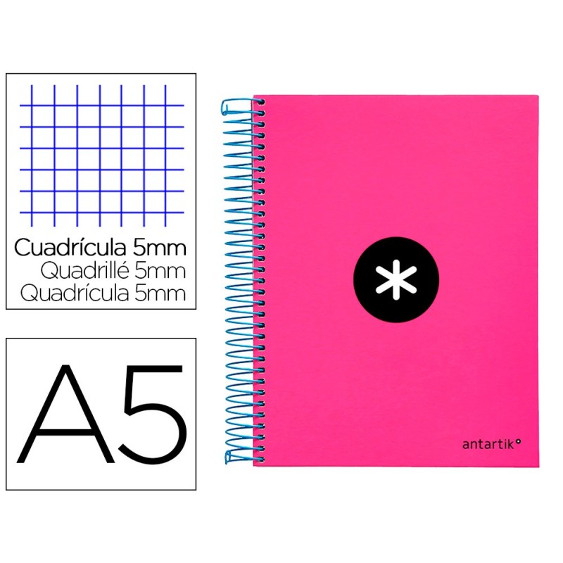 Cuaderno espiral a5 micro antartik tapa forrada 120h 90 gr cuadro 5mm 5 banda s 6 taladros color rosa Cuaderno espiral a5 micro antartik tapa forrada 120h 90 gr cuadro 5mm 5 banda s 6 taladros color rosa