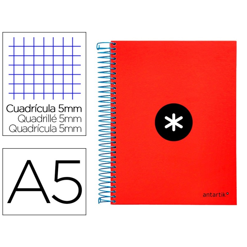 Cuaderno espiral a5 micro antartik tapa forrada120h 90 gr cuadro 5mm 5 bandas6 taladros color rojo Cuaderno espiral a5 micro antartik tapa forrada120h 90 gr cuadro 5mm 5 bandas6 taladros color rojo