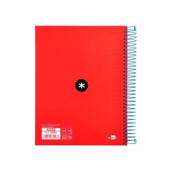 Cuaderno espiral a5 micro antartik tapa forrada120h 90 gr cuadro 5mm 5 bandas6 taladros color rojo