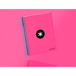 Cuaderno espiral a5 micro antartik tapa forrada 120h 90 gr cuadro 5mm 5 banda s 6 taladros color rosa