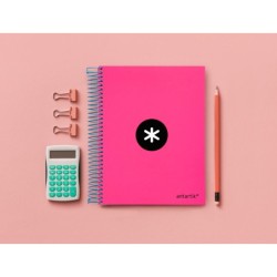 Cuaderno espiral a5 micro antartik tapa forrada 120h 90 gr cuadro 5mm 5 banda s 6 taladros color rosa