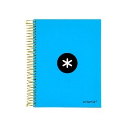 Cuaderno espiral a5 micro antartik tapa forrada120h 90 gr cuadro 5mm 5 bandas6 taladros color azul