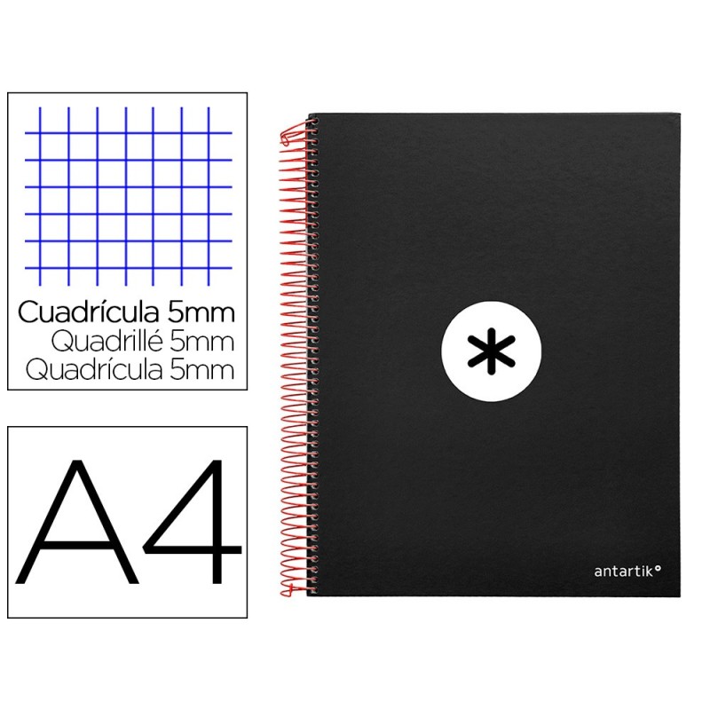 Cuaderno espiral a4 micro antartik tapa forrada 120h 90 gr cuadro 5mm 5 bandas 4 taladros color negro Cuaderno espiral a4 micro antartik tapa forrada 120h 90 gr cuadro 5mm 5 bandas 4 taladros color negro