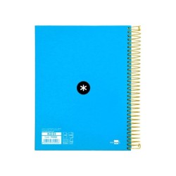 Cuaderno espiral a5 micro antartik tapa forrada120h 90 gr cuadro 5mm 5 bandas6 taladros color azul