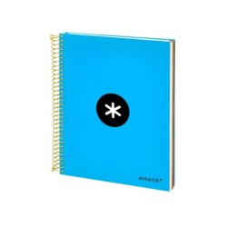 Cuaderno espiral a5 micro antartik tapa forrada120h 90 gr cuadro 5mm 5 bandas6 taladros color azul