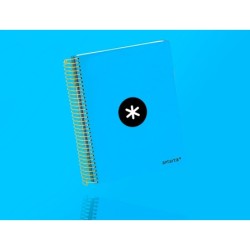 Cuaderno espiral a5 micro antartik tapa forrada120h 90 gr cuadro 5mm 5 bandas6 taladros color azul