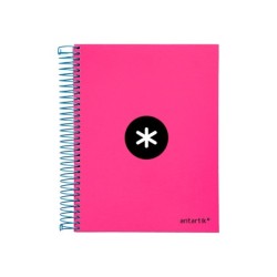 Cuaderno espiral a5 micro antartik tapa forrada 120h 100 gr horizontal 5 bandas 6 taladros color rosa