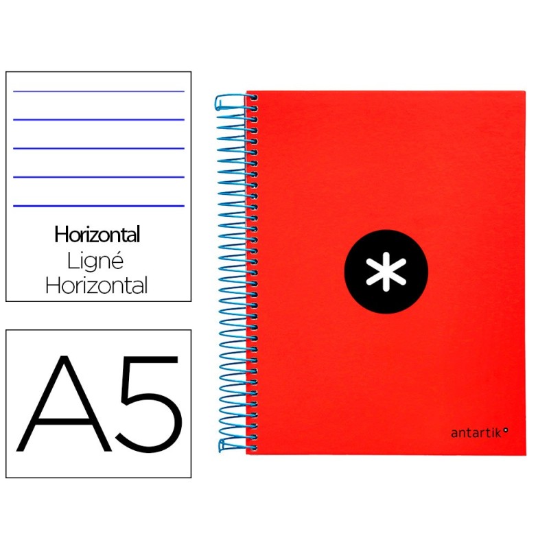 Cuaderno espiral a5 micro antartik tapa forrada 120h 90 gr horizontal 5 bandas 6 taladros color rojo Cuaderno espiral a5 micro antartik tapa forrada 120h 90 gr horizontal 5 bandas 6 taladros color rojo