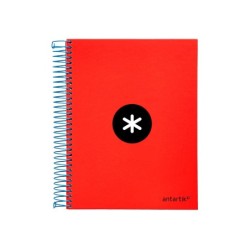 Cuaderno espiral a5 micro antartik tapa forrada 120h 90 gr horizontal 5 bandas 6 taladros color rojo