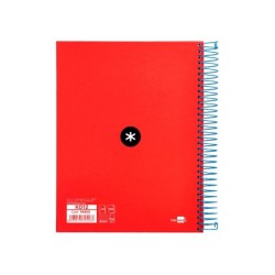Cuaderno espiral a5 micro antartik tapa forrada 120h 90 gr horizontal 5 bandas 6 taladros color rojo