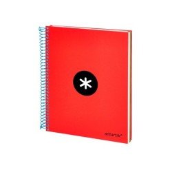 Cuaderno espiral a5 micro antartik tapa forrada 120h 90 gr horizontal 5 bandas 6 taladros color rojo