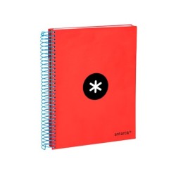 Cuaderno espiral a5 micro antartik tapa forrada 120h 90 gr horizontal 5 bandas 6 taladros color rojo