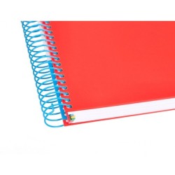 Cuaderno espiral a5 micro antartik tapa forrada 120h 90 gr horizontal 5 bandas 6 taladros color rojo