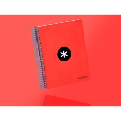 Cuaderno espiral a5 micro antartik tapa forrada 120h 90 gr horizontal 5 bandas 6 taladros color rojo