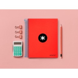 Cuaderno espiral a5 micro antartik tapa forrada 120h 90 gr horizontal 5 bandas 6 taladros color rojo