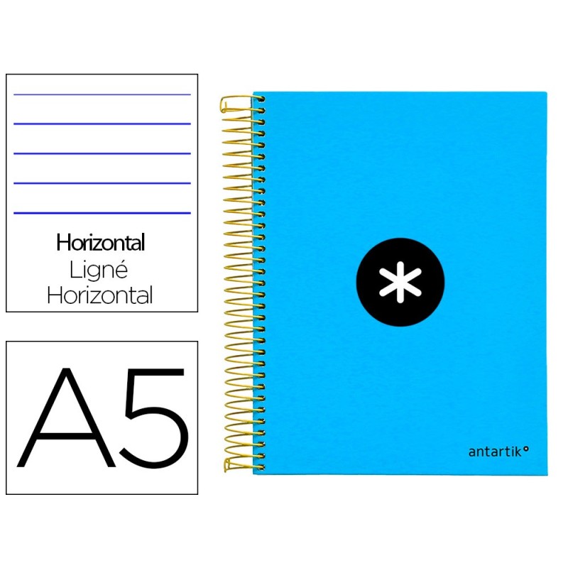Cuaderno espiral a5 micro antartik tapa forrada 120h 100 gr horizontal 5 bandas 6 taladros color azul Cuaderno espiral a5 micro antartik tapa forrada 120h 100 gr horizontal 5 bandas 6 taladros color azul
