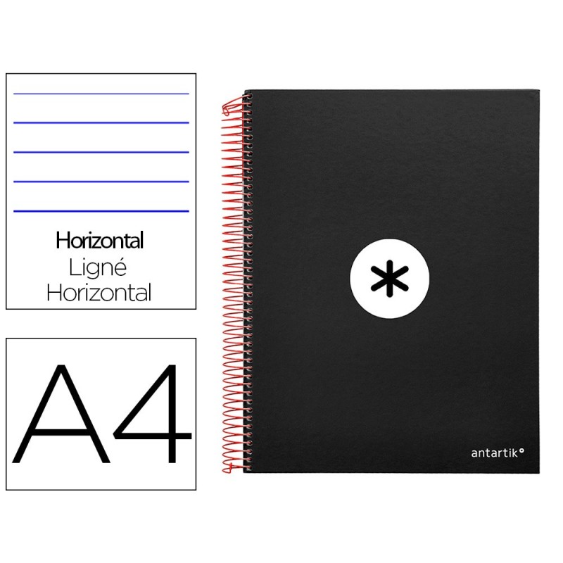 Cuaderno espiral a4 micro antartik tapa forrada 120h 90 gr horizontal 5 bandas 4 taladros color negro Cuaderno espiral a4 micro antartik tapa forrada 120h 90 gr horizontal 5 bandas 4 taladros color negro