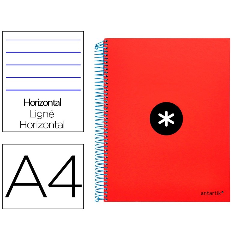 Cuaderno espiral a4 micro antartik tapa forrada 120h 90 gr horizontal 5 bandas 4 taladros color rojo Cuaderno espiral a4 micro antartik tapa forrada 120h 90 gr horizontal 5 bandas 4 taladros color rojo