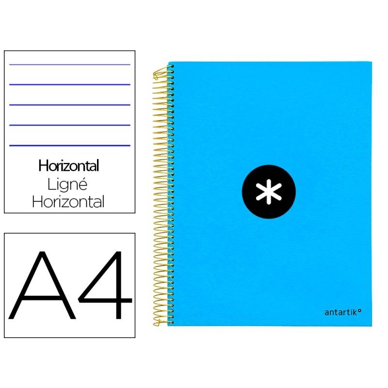 Cuaderno espiral a4 micro antartik tapa forrada 120h 90 gr horizontal 5 bandas 4 taladros color azul Cuaderno espiral a4 micro antartik tapa forrada 120h 90 gr horizontal 5 bandas 4 taladros color azul