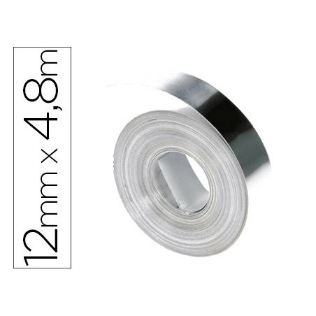 Cinta dymo aluminio 12mm x 4,8mt sin adhesivo para rotuladora