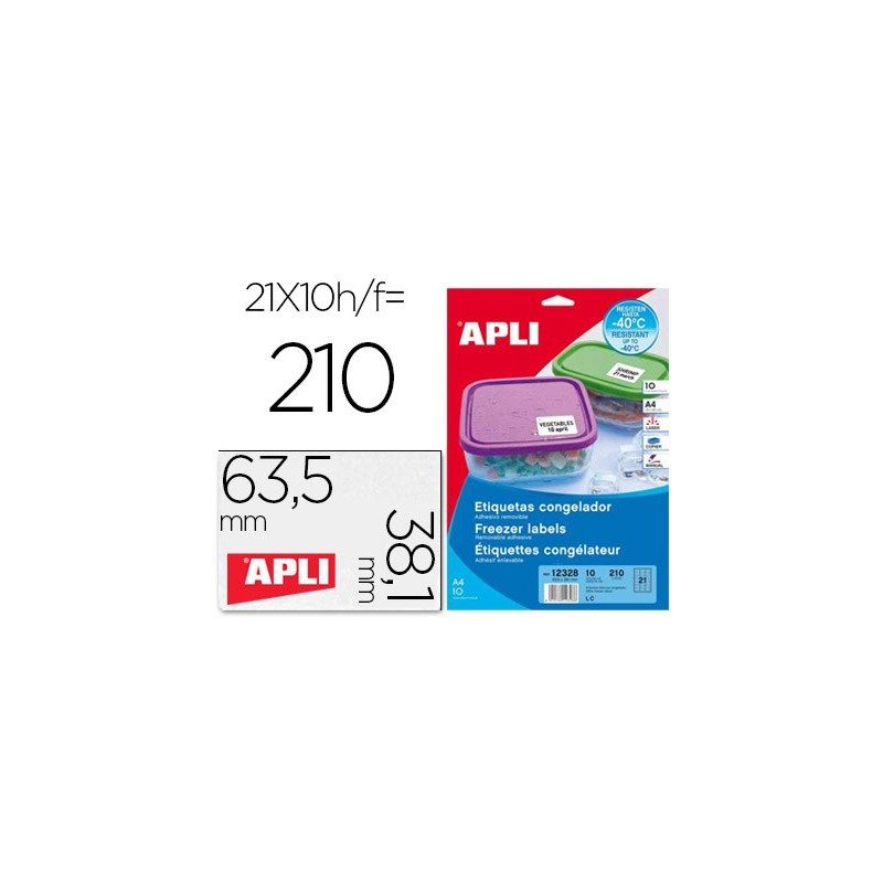 Etiqueta adhesiva apli 12328 tamaño 63,5x38,1 mm para congelados caja con 10 hojas a4 blancas directiva europea