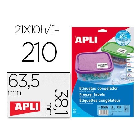 Etiqueta adhesiva apli 12328 tamaño 63,5x38,1 mm para congelados caja con 10 hojas a4 blancas directiva europea