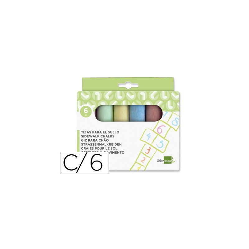 Tiza color liderpapel para suelo caja de 6 unidades colores surtidos