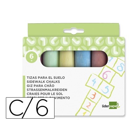 Tiza color liderpapel para suelo caja de 6 unidades colores surtidos