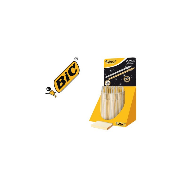Boligrafo bic cristal linea celebration dorado y plateado expositor de 40 unidades surtidas Boligrafo bic cristal linea celebration dorado y plateado expositor de 40 unidades surtidas