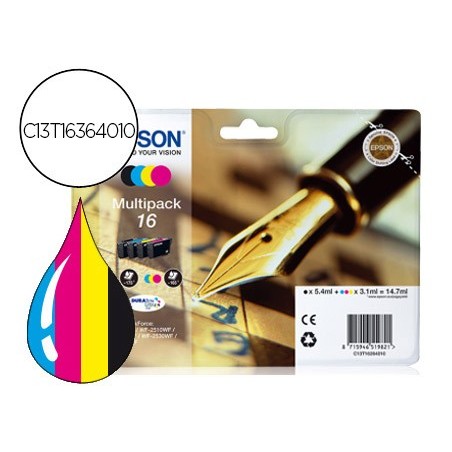 Ink-jet epson 16xl multipack workforce wf-2010w wf-2510wf wf-2520nf wf-2530wf wf-2540wf negro amarillo cian y magenta