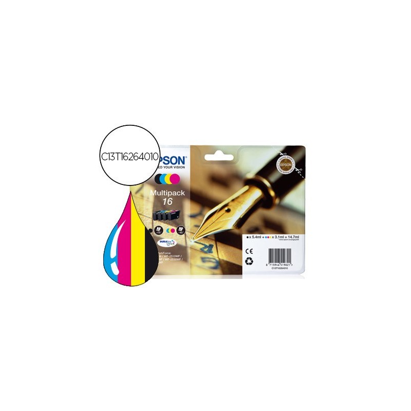 Ink-jet epson 16 multipack workforce wf-2010w wf-2510wf wf-2520nf wf-2530wf wf-2540wf negro amarillo cian y magenta