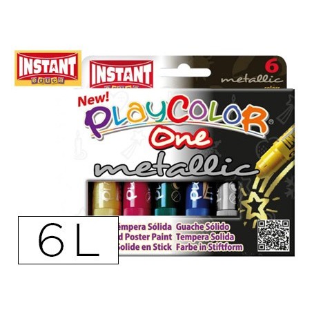 Tempera solida en barra playcolor escolar caja de 6 colores metalizados surtidos