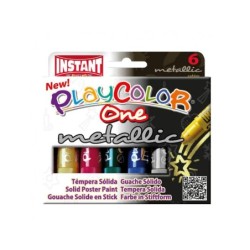 Tempera solida en barra playcolor escolar caja de 6 colores metalizados surtidos