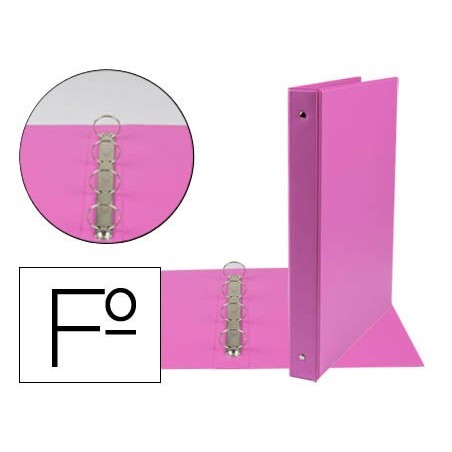Carpeta liderpapel 4 anillas 25 mm redondas plastico folio color fucsia