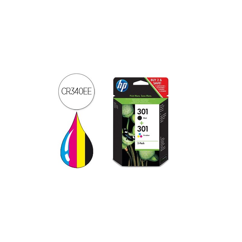 Ink jet hp 301 pack con tinta negra y tinta tricolor 1000/1001 3000/ 3050/3050se/3050ve 1050a/2050a/2054a/3050a