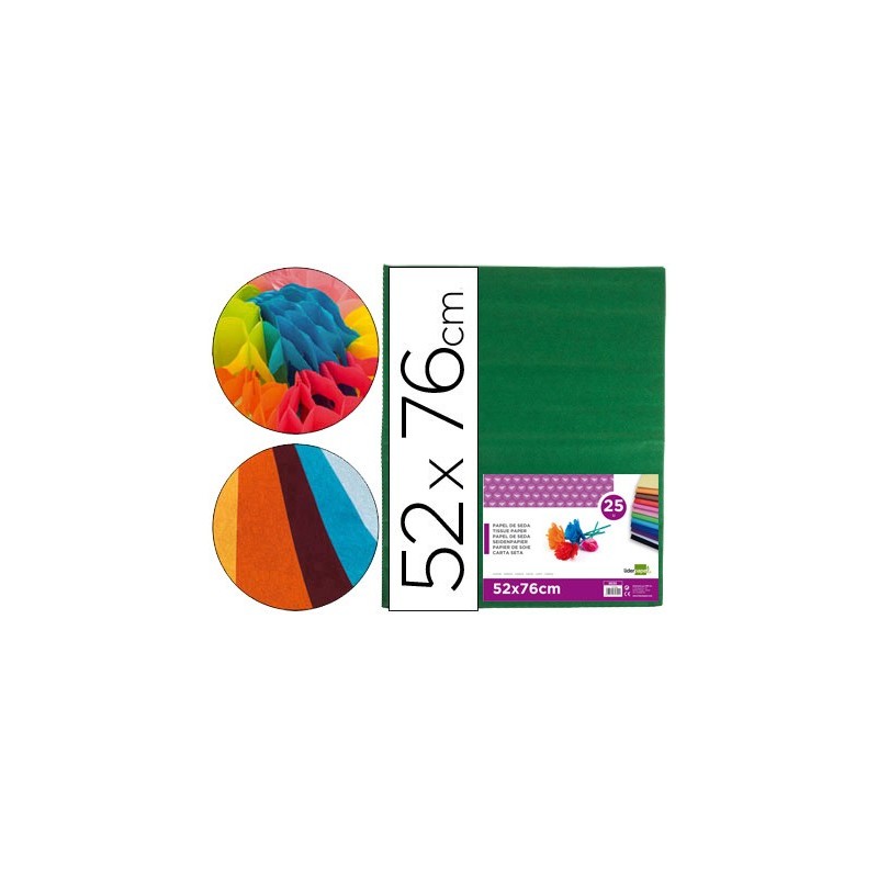 Papel seda liderpapel verde oscuro 52x76cm 18 gr/m2 paquete de 25 hojas